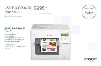 EPSON C3500. Pris 5.995 ex moms. Demoprinter. Epson ColorWorks C3500. Tilbud fra Etisoft.
