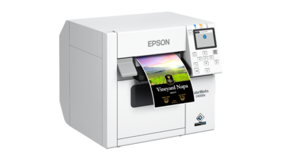 Farve Etiketprinter eller Labelprinter. Epson 4000 serien leveret af Etisoft.