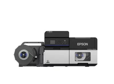 Epson Colorworks C8000 fra Etisoft. Front med Rewinder